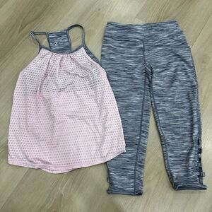 Zella Girl’s Sports Bra Tank (M, 8/10) and Legging (S, 7/8) Set, Pink and Black